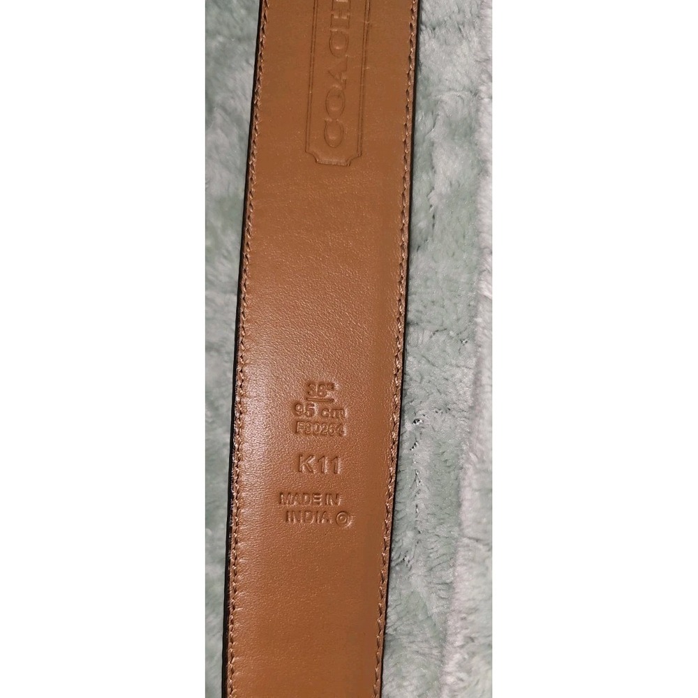 Coach Belt Size 38 Brown Smooth Cowhide Leather Handcrafted Gold Brass Buckle - Picture 3 of 4